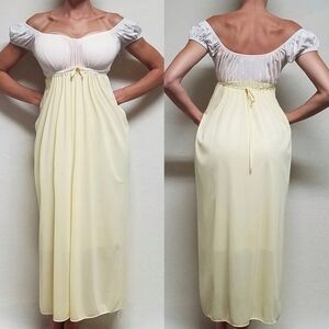 1960s Vintage Jrs by Barad Regencycore Pink Yellow Off-Shoulder Lace Nightgown